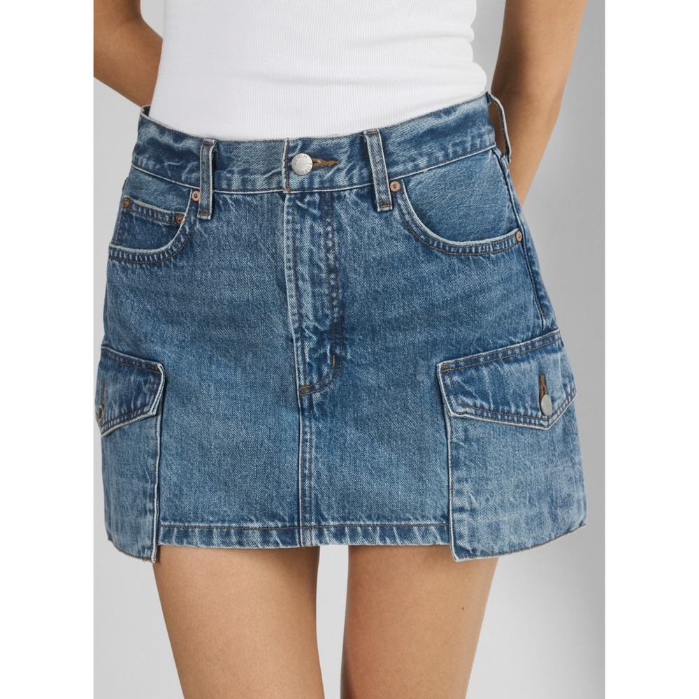 Denim Forum The 90s Mid-Rise Cargo Mini Skirt Blue Denim Size 27